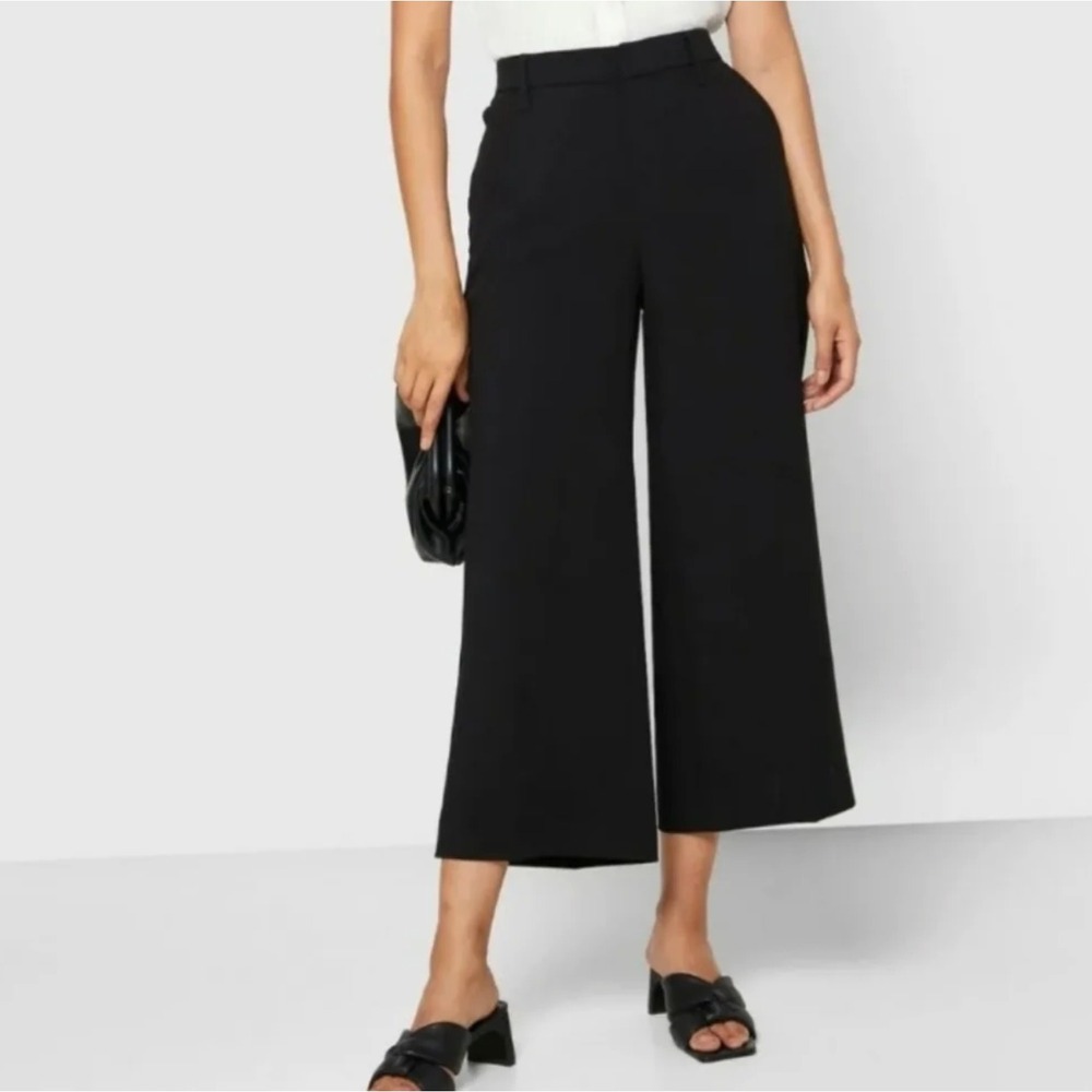 Banana Republic Womens Slim Wide Leg Cropped Pants Size 28S Black Office Career